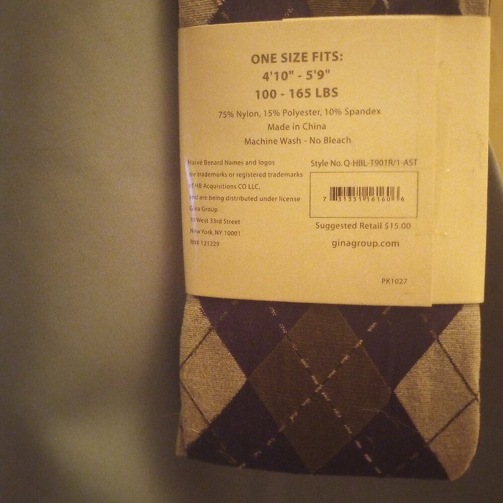 Harve' Benard women's argyle tights one size multicolor New! - Picture 4 of 5
